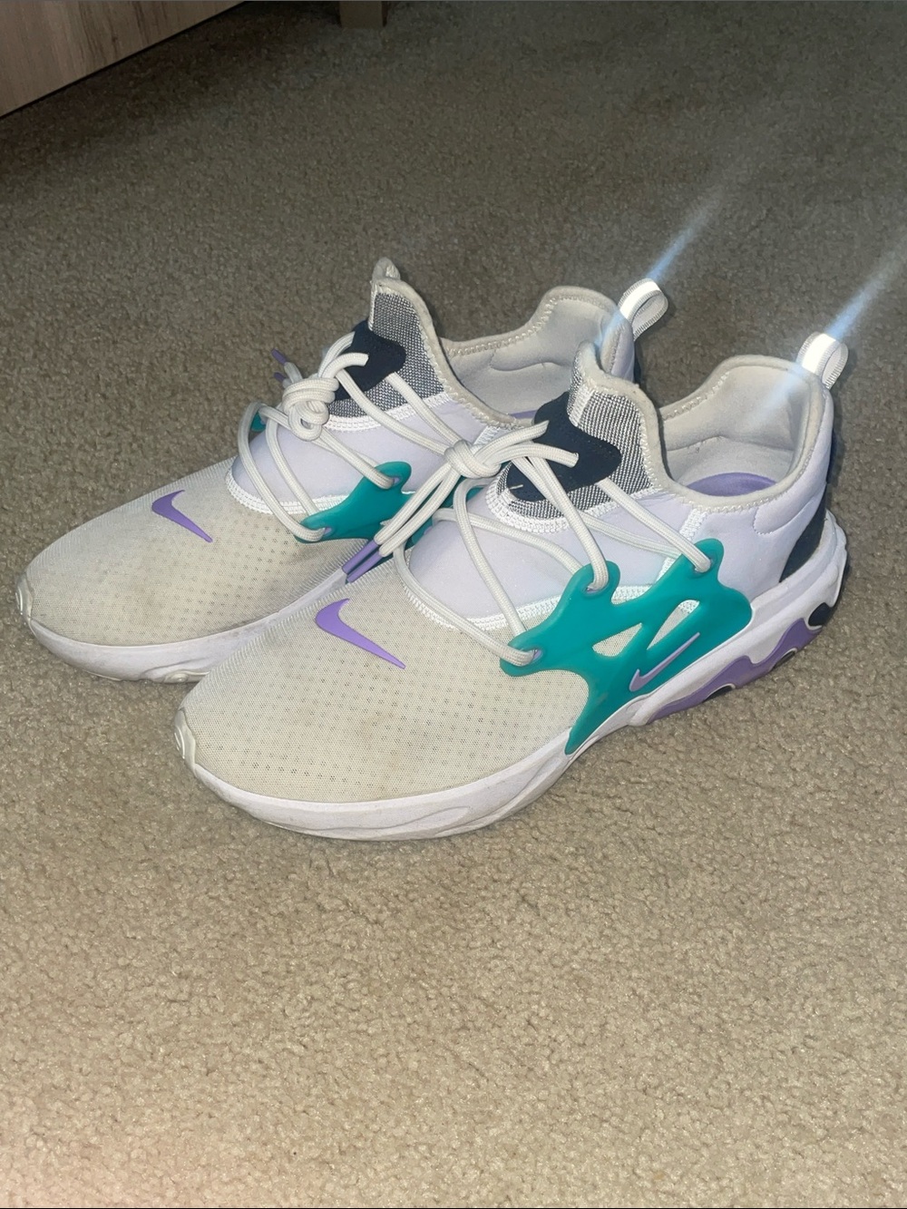 Nike presto White Sneakers with Teal Cage & Purple Accents